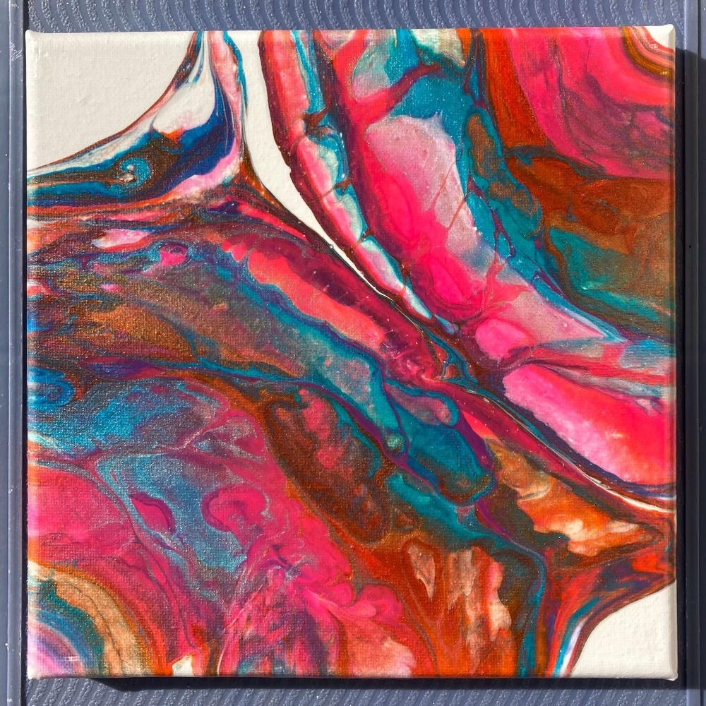 Connection 8"x8" Painting by Color Fluent Art (Blue/Pink/Orange/White)